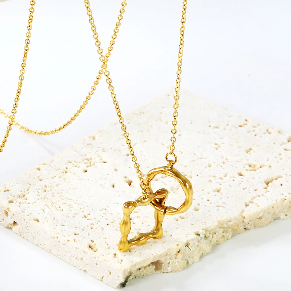 Women Fashion 304 Stainless Steel Round Collarbone Chain Pendant Necklace