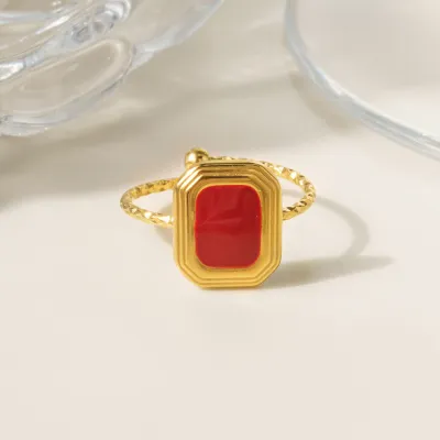 Women Fashion Roll Silk Floral Plated Oil Dropping 304 Stainless Steel Ring
