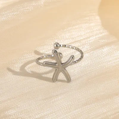Women Fashion Roll Silk Floral Plated Oil Dropping 304 Stainless Steel Ring
