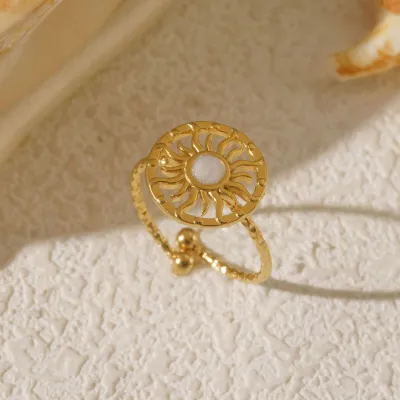 Women Fashion Roll Silk Floral Plated Oil Dropping 304 Stainless Steel Ring