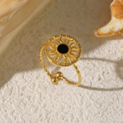Women Fashion Roll Silk Floral Plated Oil Dropping 304 Stainless Steel Ring
