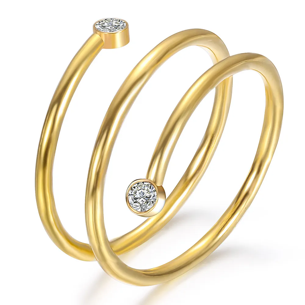 Women Fashion Casual Simple 304 Stainless Steel 15mm Coil Rhinestone Opening Ring
