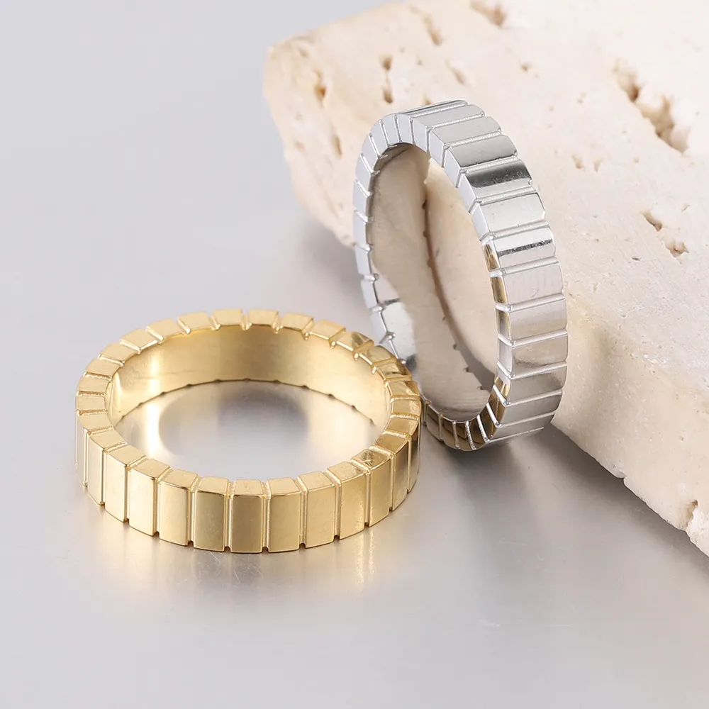 Fashion Simple 4mm Long Check Stripe 304 Stainless Steel Ring
