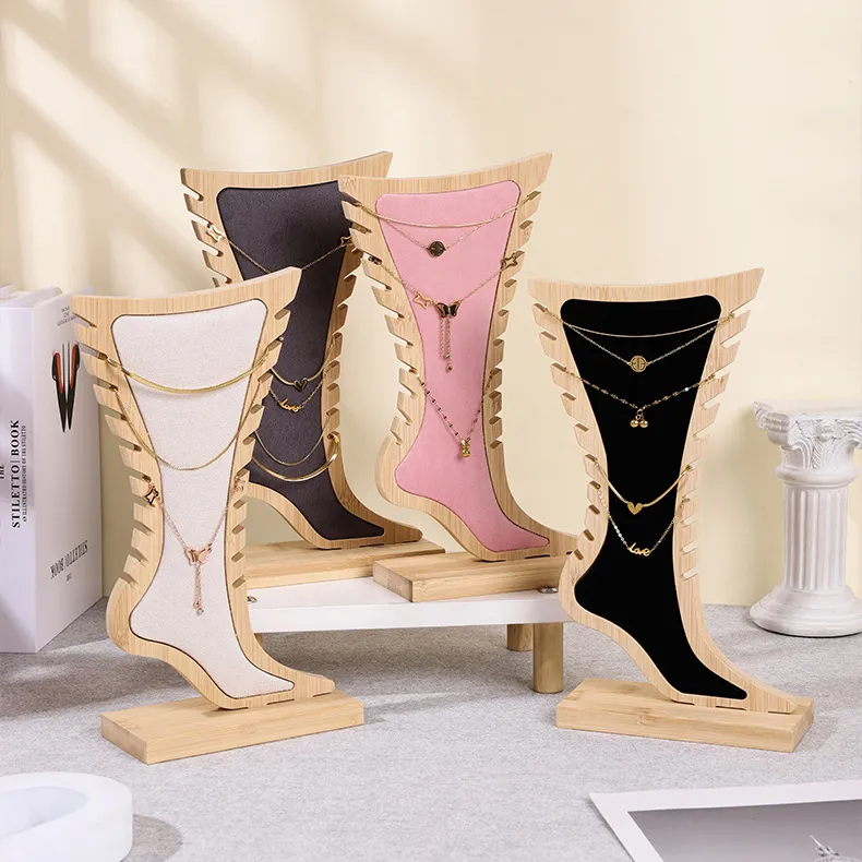Fashion Creative Bamboo Wood Foot Chain Bracelet Necklace Vertical Jewelry Rack