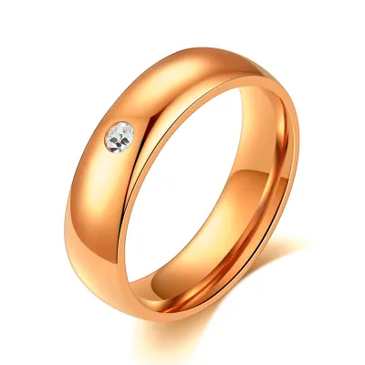 Fashion Simple 5mm Smooth 304 Stainless Steel Rhinestone Ring