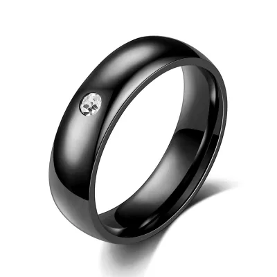 Fashion Simple 5mm Smooth 304 Stainless Steel Rhinestone Ring
