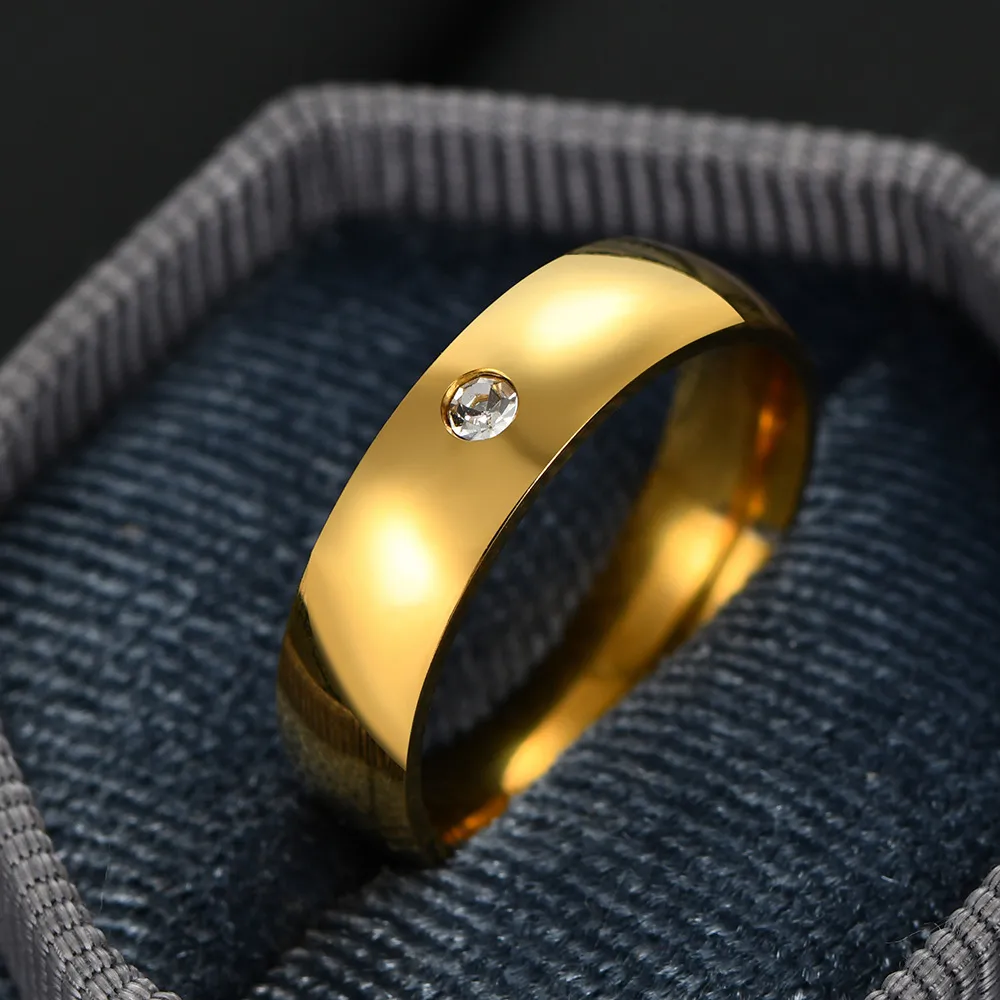 Fashion Simple 5mm Smooth 304 Stainless Steel Rhinestone Ring