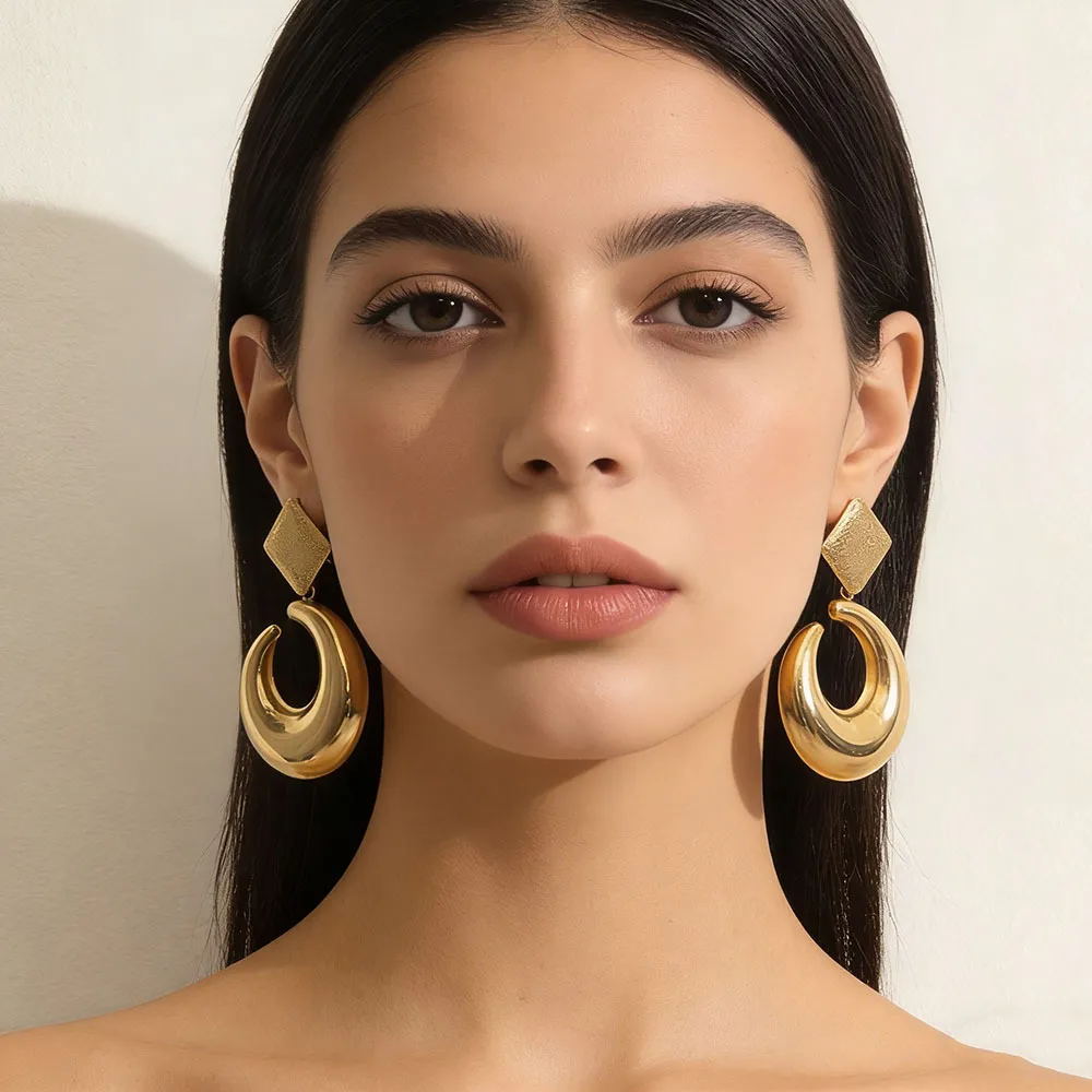 Women Fashion Exaggerated Geometric Large Smooth 304 Stainless Steel Earrings