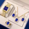 Gold Square Digital Blue Face Gold Blue Square Diamond 4-Piece Set (No Box)