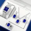 Silver Square Digital Blue Surface Silver Blue Square Diamond 4-Piece Set (No Box)