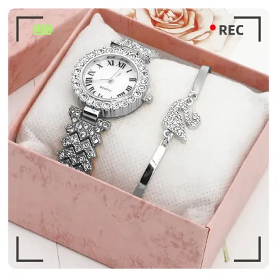 Women Fashion Rhinestone Quartz Watch Bracelets 2PCS/Set