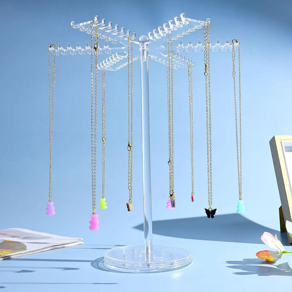 Fashion Acrylic Necklace Holder Rotating Jewelry Display Stand