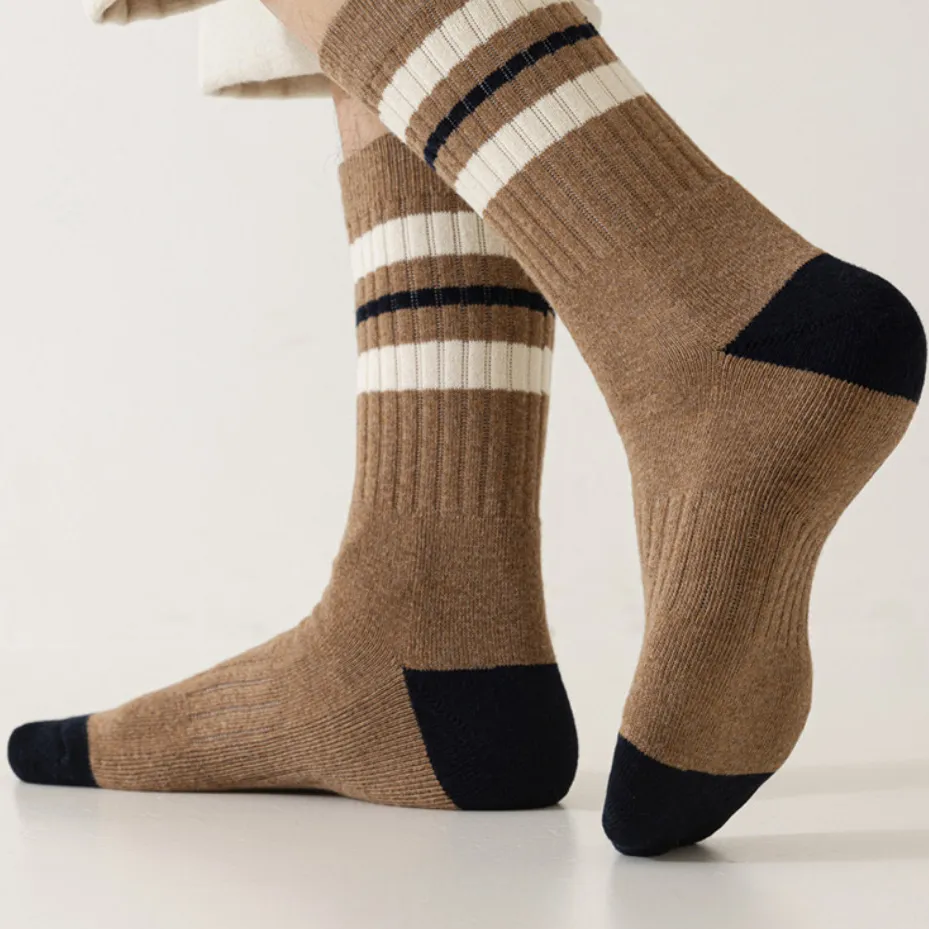 Men's Fashion Casual Cotton Sweat-Absorbent Stripe Anti-Bacterial Knee Length Socks