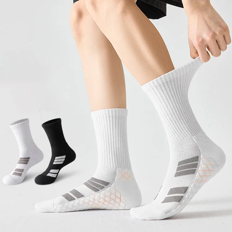 Men's Fashion Color Block Thickened Basketball Socks Mid-Calf