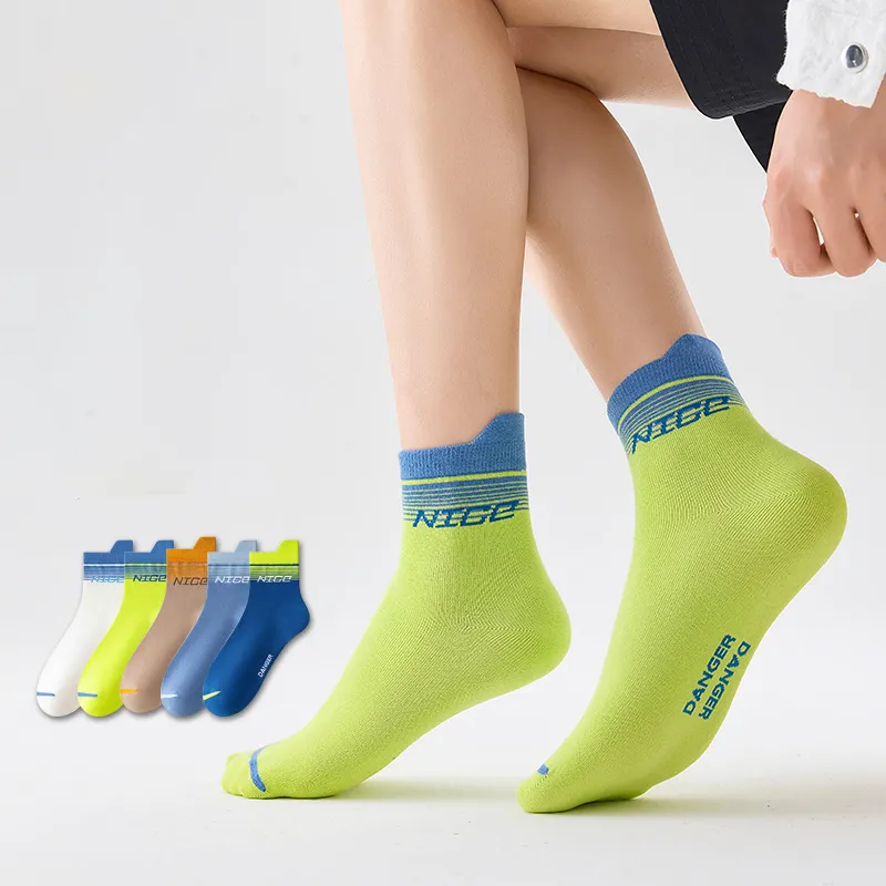 Men'S Fashion Color Block Cotton Sweat-Absorbent Breathable Sports Socks