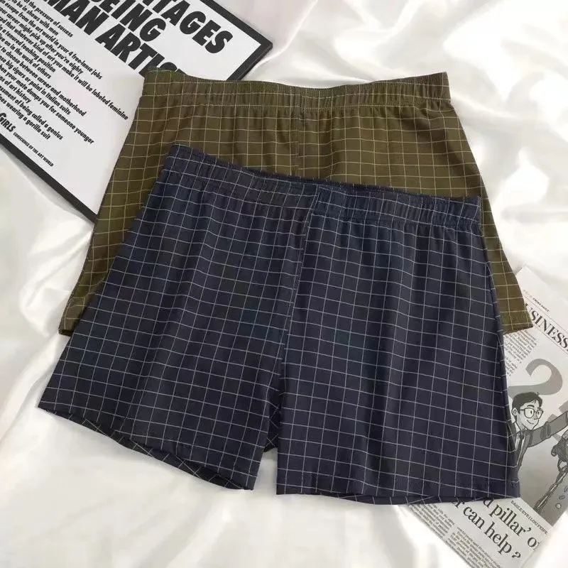 Men's Fashion Casual Plaid Cotton Loose Mid-Waist Underwear