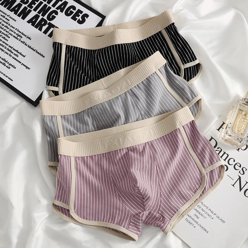 Men Fashion Casual Cotton Stripe Mid-Waist Underwear