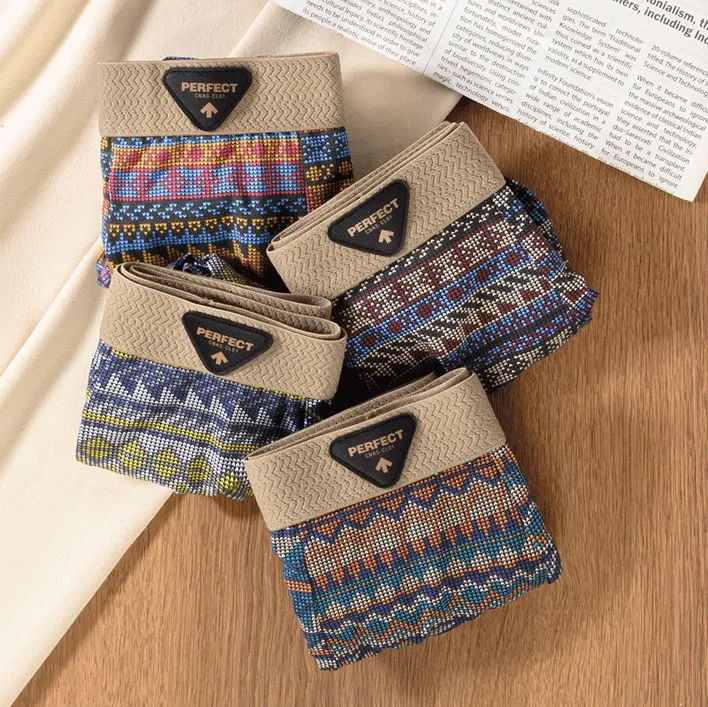 Men's Fashion Casual Ethnic Printed Cotton Thin Four-Corner Loose Breathable Underwear