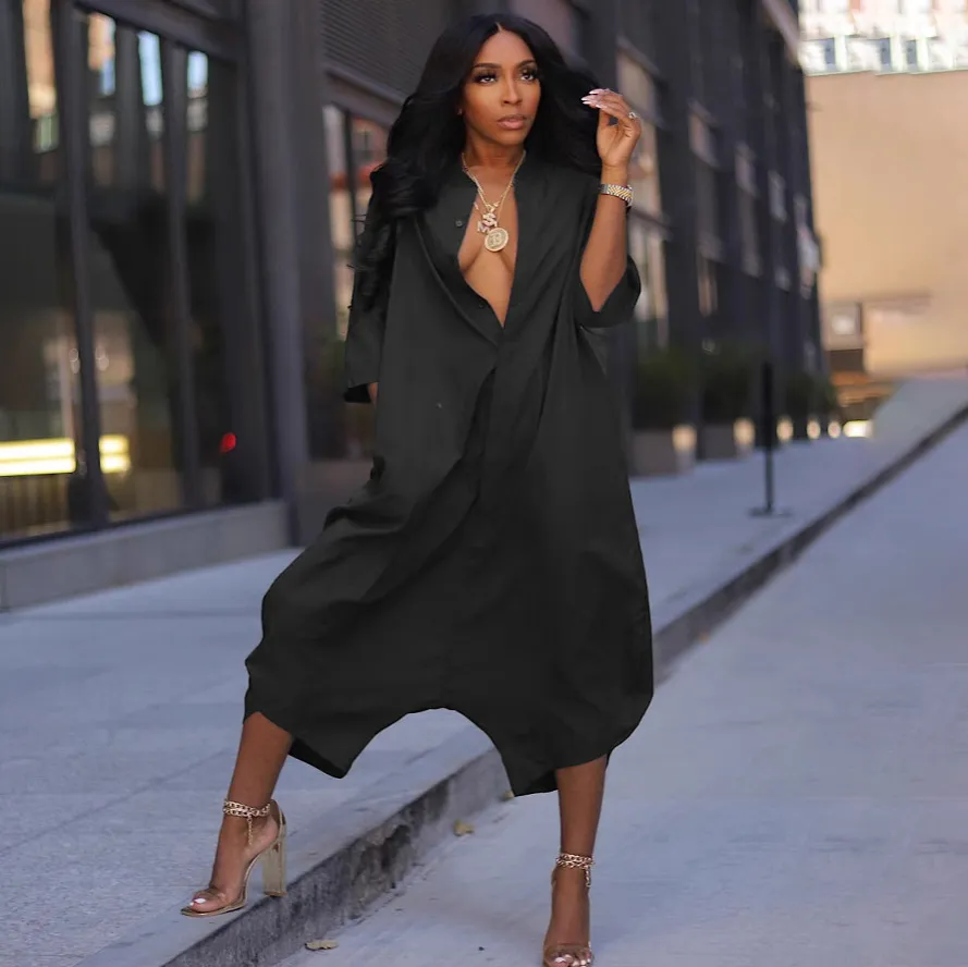 Women Plus Size Casual Short-Sleeve Loose Wide Leg Jumpsuit Solid Color