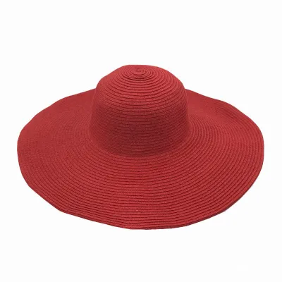 Women Fashion Solid Color Straw Foldable Wide Soft Brim Sunshade Hat