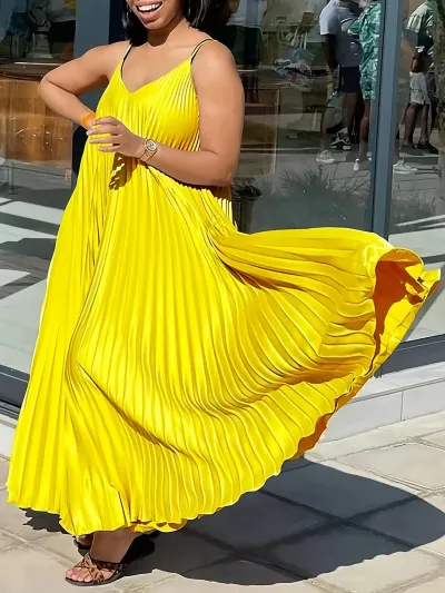 Women Plus Size Milk Fiber Elegant V-Neck Spaghetti Strap Loose Long Dress