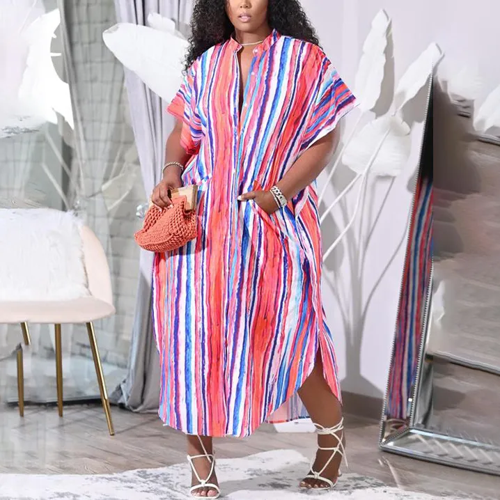 Women Casual Printed Plus Size Loose Long Dress