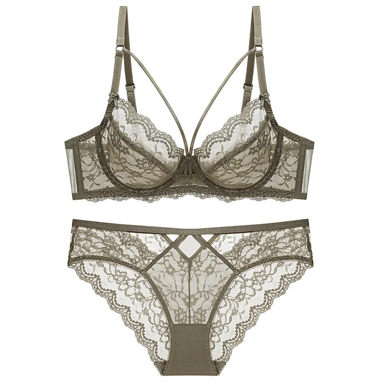 Women Plus Size Sexy Lace Ultra-Thin Non-Sponge Bra Underwear Set