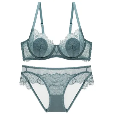 Women Plus Size Sexy Basic Solid Color Lace Thin Bra Underwear Set