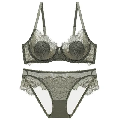 Women Plus Size Sexy Basic Solid Color Lace Thin Bra Underwear Set