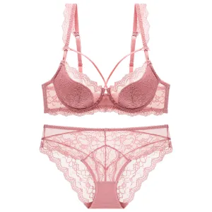 Women Plus Size Sexy Lace Thin Cotton Breathable Bra Underwear Set
