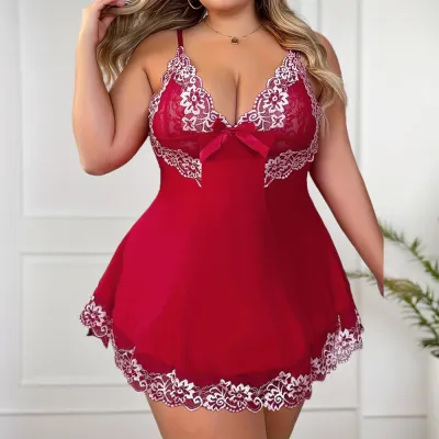 Women Fashion Plus Size Lace Perspective Sexy Lingerie Set