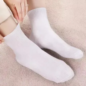 Fashion Casual Solid Cotton Thick Mid-Tube Sweat-Absorbent Travel Disposable Socks