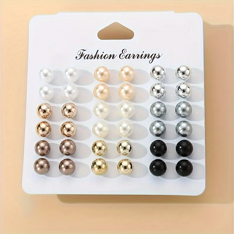 Women Fashion Multicolor Pearl Rhinestone Earrings Set