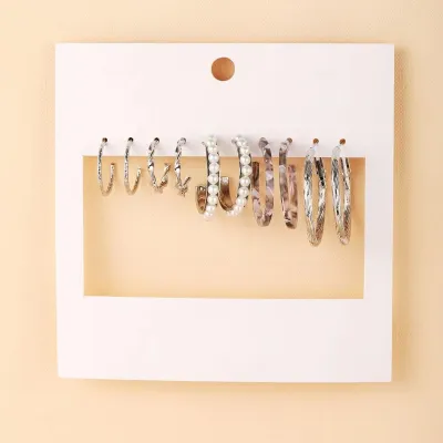 Women Fashion Butterfly Pearl C Chain Earrings Set