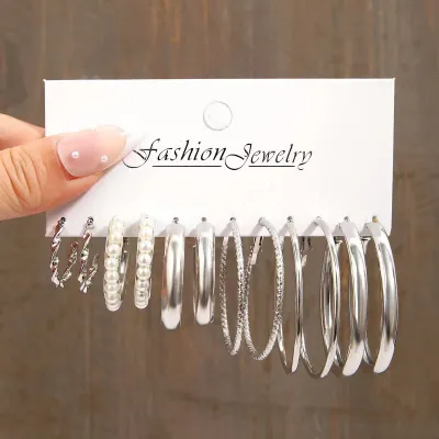 Women's Fashion Square Geometric Metal Creative Earrings 6pair/Set
