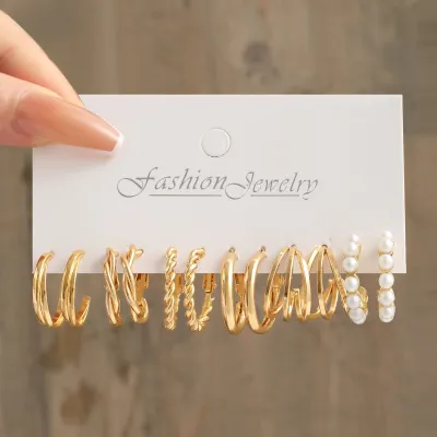 Women's Fashion Square Geometric Metal Creative Earrings 6pair/Set