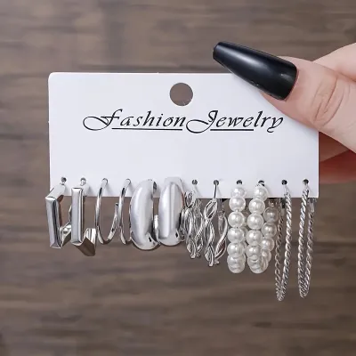 Women's Fashion Square Geometric Metal Creative Earrings 6pair/Set