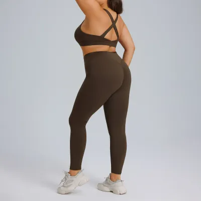 Women Fashion Sexy Plus Size Solid Color Quick-Drying Breathable Bra Leggings Yoga Two-Piece Set
