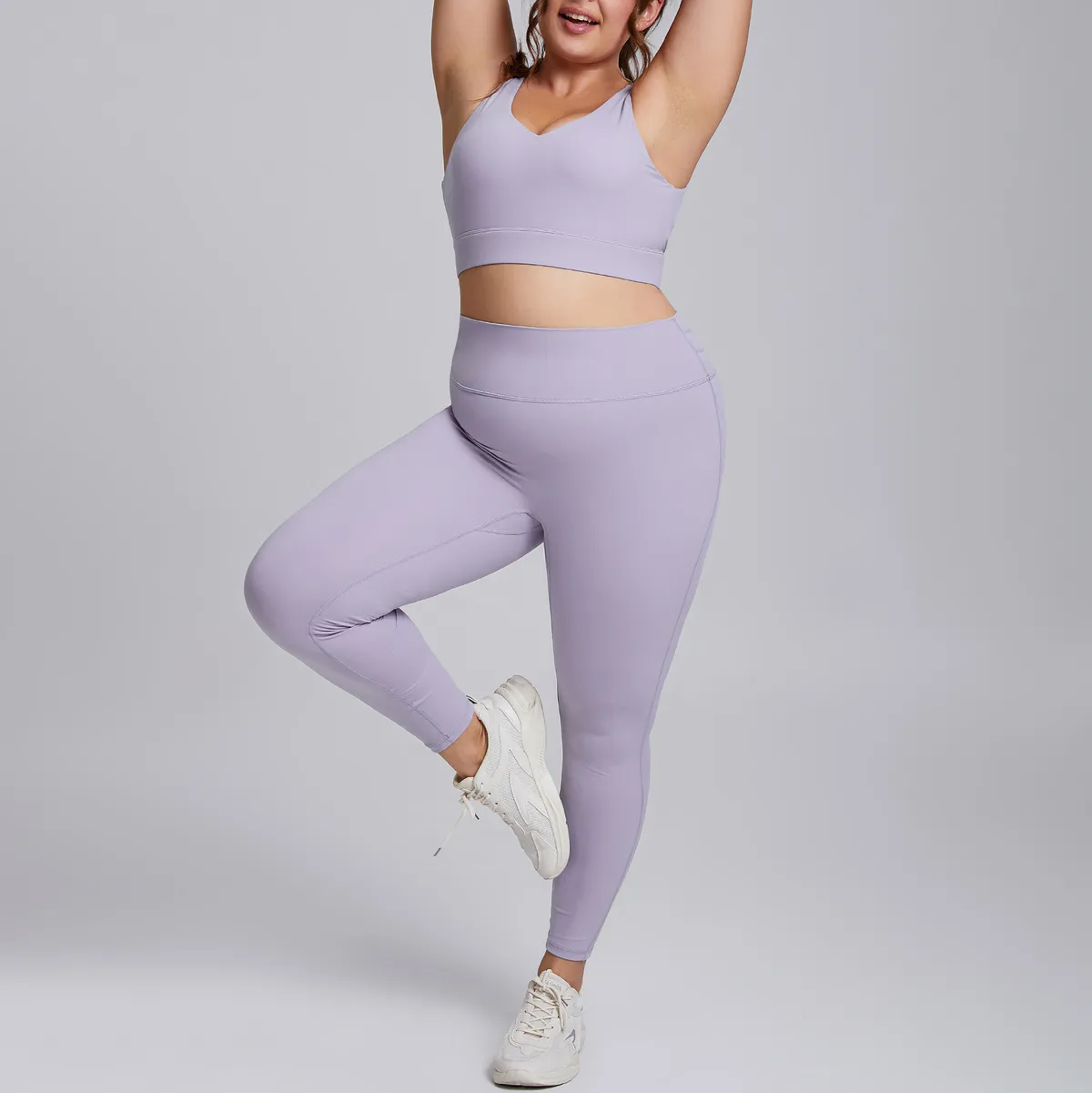Women Fashion Sexy Plus Size Solid Color Elastic Quick-Dry Tank Top Leggings Yoga Two-Piece Set