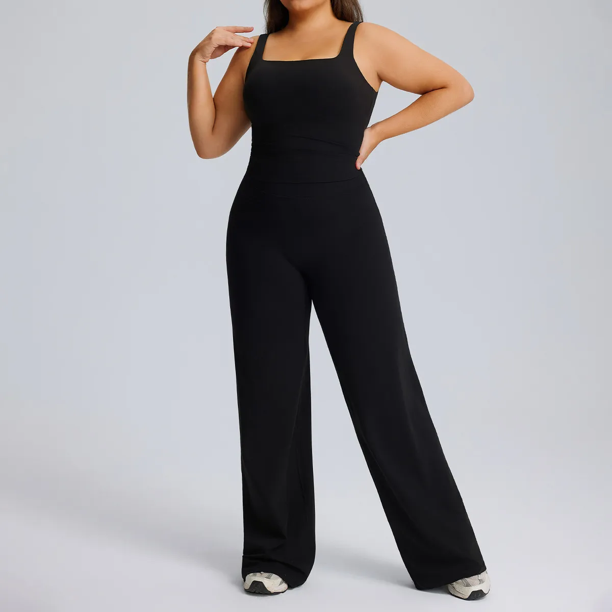 Women Fashion Casual Plus Size Solid Color Tank Top Straight Pants Yoga Sports Two-Piece Set
