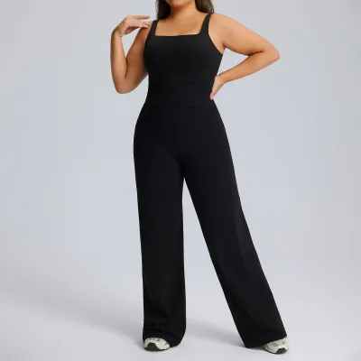 Women Fashion Casual Plus Size Solid Color Tank Top Straight Pants Yoga Sports Two-Piece Set