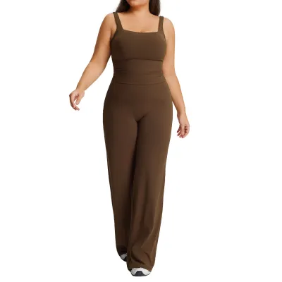 Women Fashion Casual Plus Size Solid Color Tank Top Straight Pants Yoga Sports Two-Piece Set