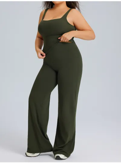 Women Fashion Casual Plus Size Solid Color Tank Top Straight Pants Yoga Sports Two-Piece Set
