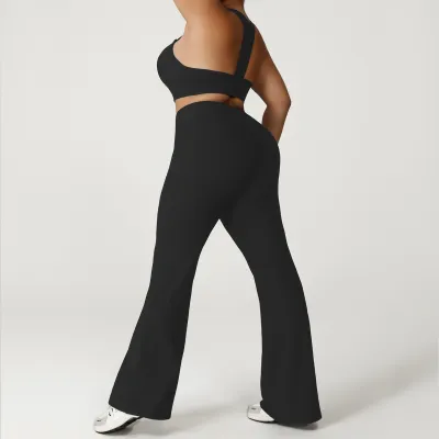 Women Fashion Sexy Plus Size Solid Color Bra High Waist Tight Pants Yoga Two-Piece Set