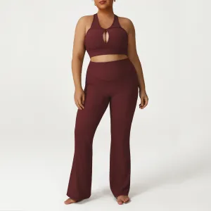Women Fashion Sexy Plus Size Solid Color Bra High Waist Tight Pants Yoga Two-Piece Set