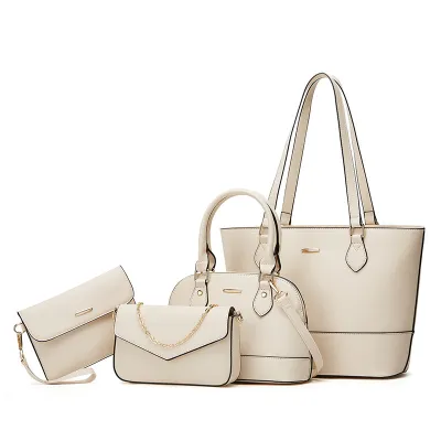 Women Fashion Casual Color Block Tote Bag Four-Pieces Shoulder Bag Set Medium PU