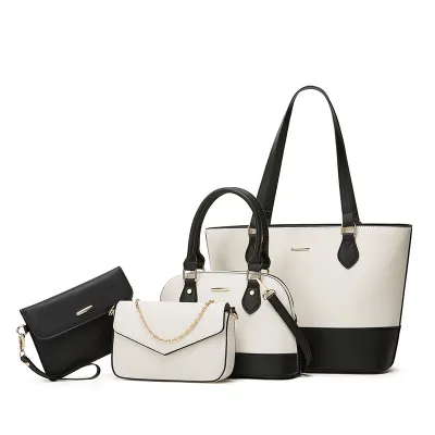 Women Fashion Casual Color Block Tote Bag Four-Pieces Shoulder Bag Set Medium PU