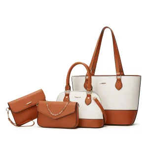 Women Fashion Casual Color Block Tote Bag Four-Pieces Shoulder Bag Set Medium PU