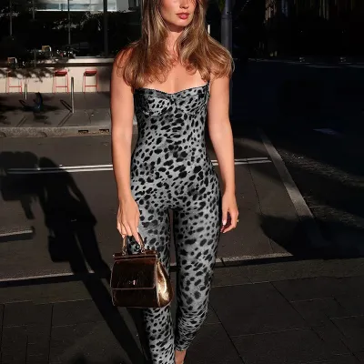 Women Fashion Ssexy Leopard Print Sleeveless Backless Jumpsuit