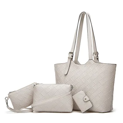 Women Fashion Casual Solid Color Large Capacity PU Bucket Bag Three-Piece Bag Set